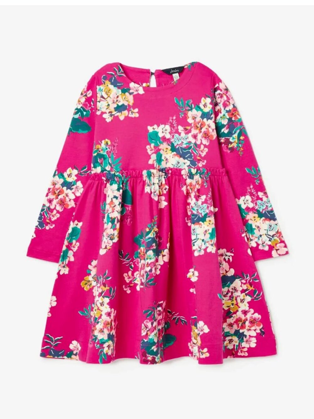 Joules Girls' Hampton Long Sleeve Paperbag Waist Floral Cotton Dress